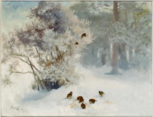 Alimentando a los pájaros en la nieve de Bruno Andreas Liljefors