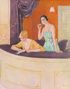 Dos mujeres en un palco de la ópera (litografía en color)
