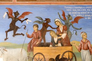 Bulgaria, Monasterio de Rila, fresco en la iglesia de la Natividad de la Virgen