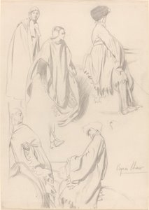 Estudios de hombres y mujeres con vestimenta medieval