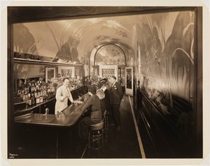 Hotel Woodward, interior, el bar, con gente, 1937 de Byron Company