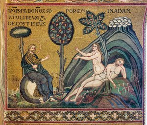 Creación de Eva, mosaico bizantino, siglos XII-XIII, en la contrafachada (mosaico) de Byzantine
