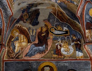 Natividad, fresco bizantino (siglo XII), Karanlik Kilise (Iglesia Oscura) (siglos XII-XIII), Goreme (Lista del Patrimonio Mundial de la Unesco)