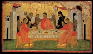 La hospitalidad de Abraham Trinidad del Antiguo Testamento, ca. 1380 de Byzantine