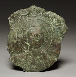 Placa de puerta con la cabeza de un santo, 500s de Byzantine School