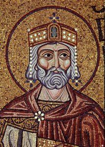 Rey David (siglo X a. C.). Obra de un maestro bizantino, mosaico, detalle de la decoración de la Basílica de San Marcos, Venecia (Italia). Arte bizantino, Edad Media. Basílica de San Marcos, Venecia.