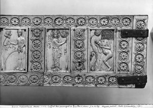 Placas de un cofre de madera que representan a Jesucristo entre dos escenas con Adán, siglo X-XI (madera y marfil) de Byzantine School