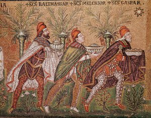 La adoración de los Magos (Detalle de mosaicos, siglo VI) de Byzantine School