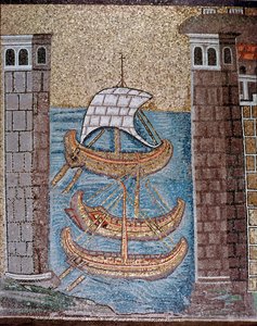 Vista de barcos en el puerto de Classe (detalle) de Byzantine School