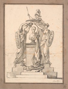 Un busto (¿Fr. VI?) coronado por tres mujeres con escudos de armas de C.A. Lorentzen
