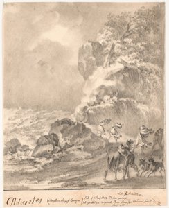 Costa rocosa con figuras en tormenta de C.A. Lorentzen