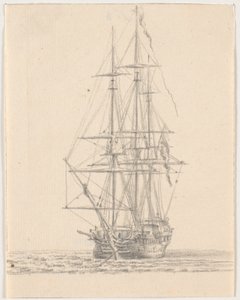 Barco de guerra con velas izadas de C.A. Lorentzen