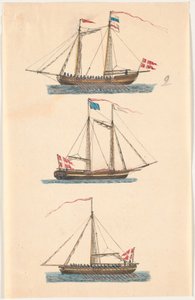Tres barcos marinos con bandera danesa