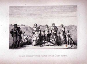 Homero Cantando al Pueblo en la Playa de Chios, grabado por B.Barloccini, 1849