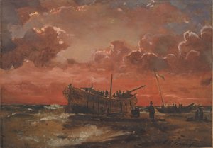 Un naufragio en la costa oeste de Jutlandia al atardecer de C.F. Sørensen