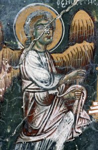Ángel, detalle de la bóveda pintada de la iglesia de Agios Georgios, Mourne, Creta, Grecia (foto)
