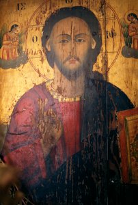 Cristo, pintado en madera en la iglesia de Agios Antonios, Kavousi, Creta, Grecia (foto) de J.B. and Brown J. Rowbotham