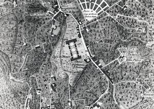 Mapa de la ciudad de Nápoles con Capodimonte, detalle del mapa del Duque de Noja de J.B. and Brown J. Rowbotham