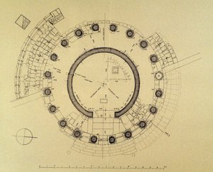 Plano del Templo de Vesta o Hércules Victor, por el arqueólogo alemán Friedrich Rakob (1931-2007)