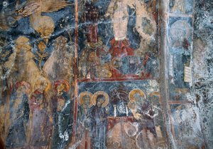 Fresco en la iglesia de Metamorphosis Sotiros, Voutas, Creta, Grecia de J.B. and Brown J. Rowbotham