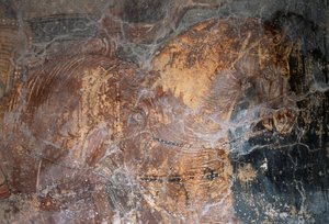 Caballo, detalle de un fresco en la iglesia de Agios Georgios, Komitades, Creta, Grecia (foto)