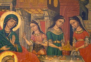 Madonna y mujeres llevando comida, Arkadi, Creta, Grecia de J.B. and Brown J. Rowbotham