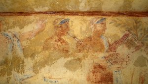 Músicos, fresco, (detalle), Tumba de los Demonios Azules, Necrópolis de Tarquinia (Lista del Patrimonio Mundial de la UNESCO, 2004), Lacio, Italia. Civilización etrusca, siglo V a.C. de J.B. and Brown J. Rowbotham