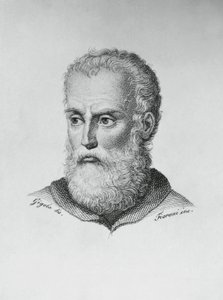 Retrato de Annibale Caro (1507-1566), escritor y poeta italiano, grabado por Ado Fioroni después de un dibujo de Giovanni Battista Gigola