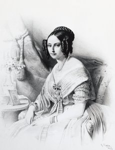 Retrato de María Adelaida de Habsburgo-Lorena, esposa de Víctor Manuel II de Saboya, grabado de J.B. and Brown J. Rowbotham