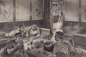Anglo Romans eating in the triclinium (gouache sobre papel)