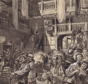 Patio de una posada, finales del siglo XVIII (gouache sobre papel) de C.L. Doughty