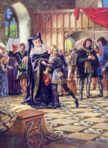 Entrega de Eduardo V (1470-83) al duque de Gloucester (1452-85) (gouache sobre papel) de C.L. Doughty
