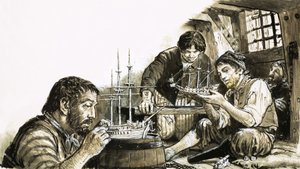 Prisioneros de guerra franceses de las guerras napoleónicas fabricando maquetas de barcos de C.L. Doughty