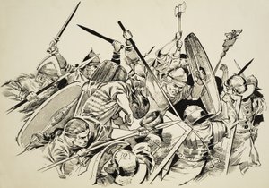 Galos contra romanos (gouache sobre papel) de C.L. Doughty