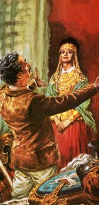 Heinrich Schliemann adorna a su esposa con adornos desenterrados en el yacimiento de la antigua Troya. de C.L. Doughty