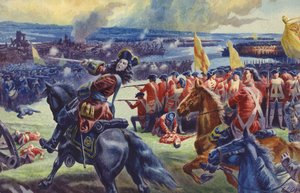 El rey Jorge II en la batalla de Dettingen () (gouache sobre papel) de C.L. Doughty