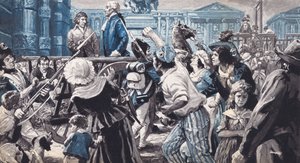 Lavoisier camino de su ejecución (litografía en color)