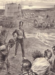 Torres Martello en construcción en previsión de una invasión de Inglaterra por Napoleón (gouache sobre papel) de C.L. Doughty