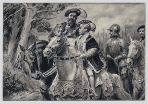 El Lord Protector, el duque de Somerset, lleva al joven rey Eduardo VI a Windsor (gouache sobre papel)