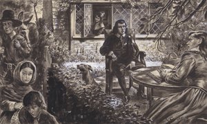 El poeta John Milton en su jardín, con sus hijas (gouache sobre papel)