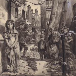 Victorian slum scene (gouache sobre papel)