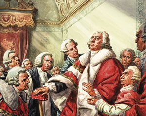 William Pitt pronuncia su último discurso en el Parlamento en 1778 de C.L. Doughty