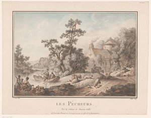 Paisaje con pastores y pescadores Los Pecheurs. (título en el objeto)