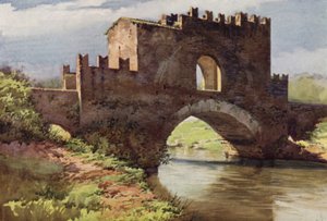 Puente medieval sobre el Aniene, vía Nomentana (litografía en color) de C.T.G. Formili