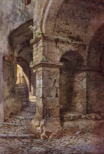 Fortaleza medieval, Terracina (litografía en color) de C.T.G. Formili