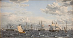 Una flota rusa anclada cerca de Elsinore de Christoffer Wilhelm Eckersberg
