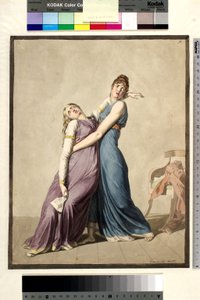 Una mujer sostiene a otra mujer, que se ha desmayado al leer una carta de Christoffer Wilhelm Eckersberg