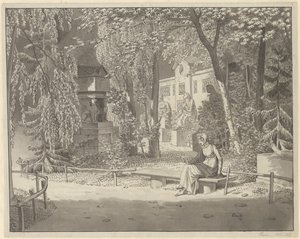 En las tumbas de Descartes y Condé en el Jardín Elíseo de los Pequeños Agustinos, París de Christoffer Wilhelm Eckersberg
