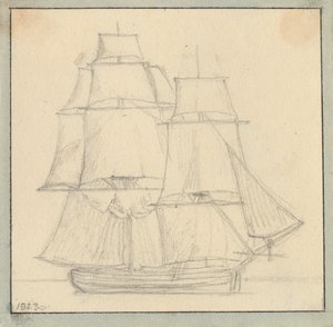 Un bergantín con velas de sotavento en el mástil principal de Christoffer Wilhelm Eckersberg