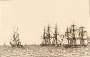 Un bergantín navegando. Ilustración para "Linearperspectiven", Tabla IXb de Christoffer Wilhelm Eckersberg